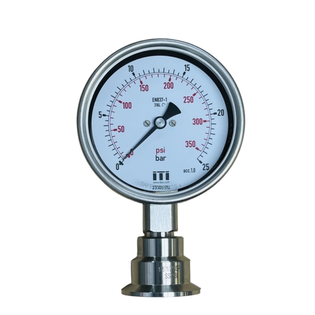 100mm Stainless Steel Flush Diaphragm Seal Pressure Gauge, Hygienic Tri-Clamp, Filled Case