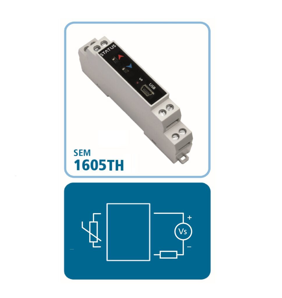 SEM1605TH Din Rail Temperature Transmitter Pt1000 & Thermistor Input, mA Output